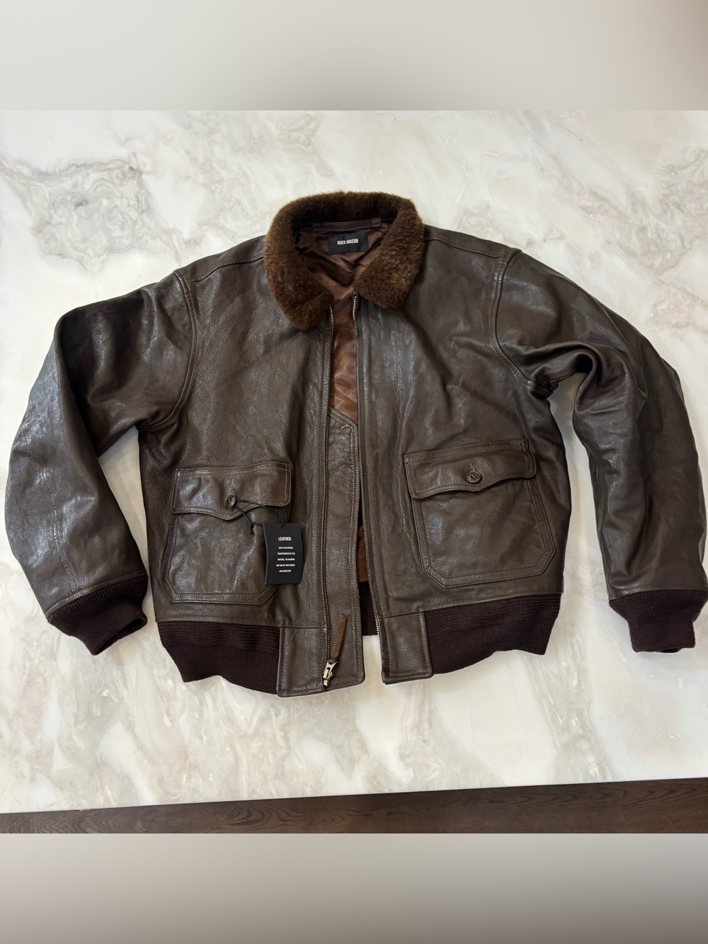 Buck Mason Men’s Ranger Leather G-1 Flight Jacket Size Large Brown